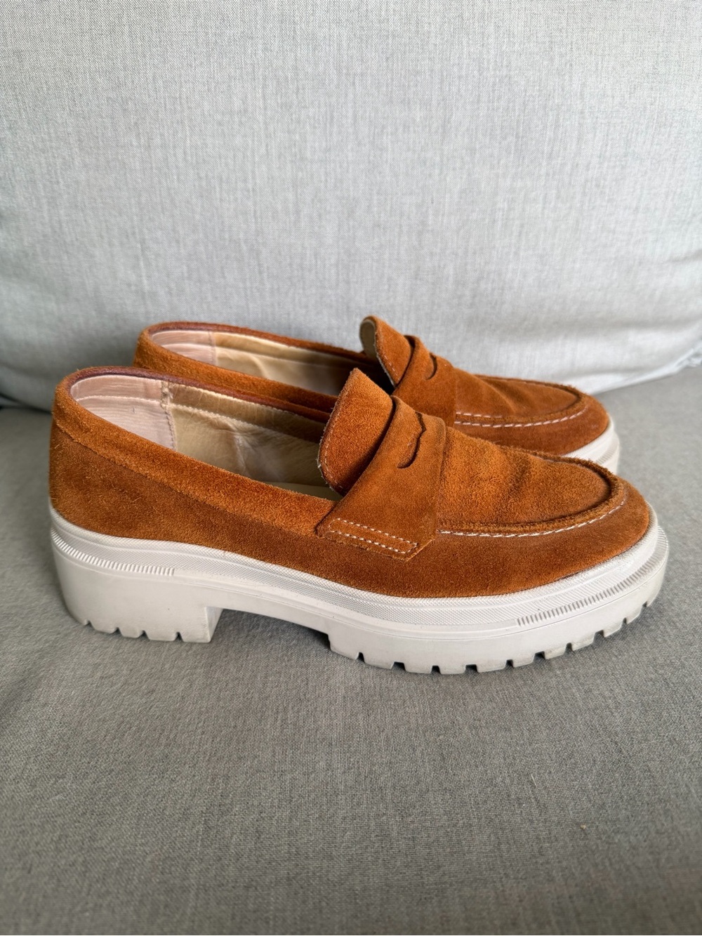 Portland Leather Suede Penny Loafers - Rust Brown with White Sole